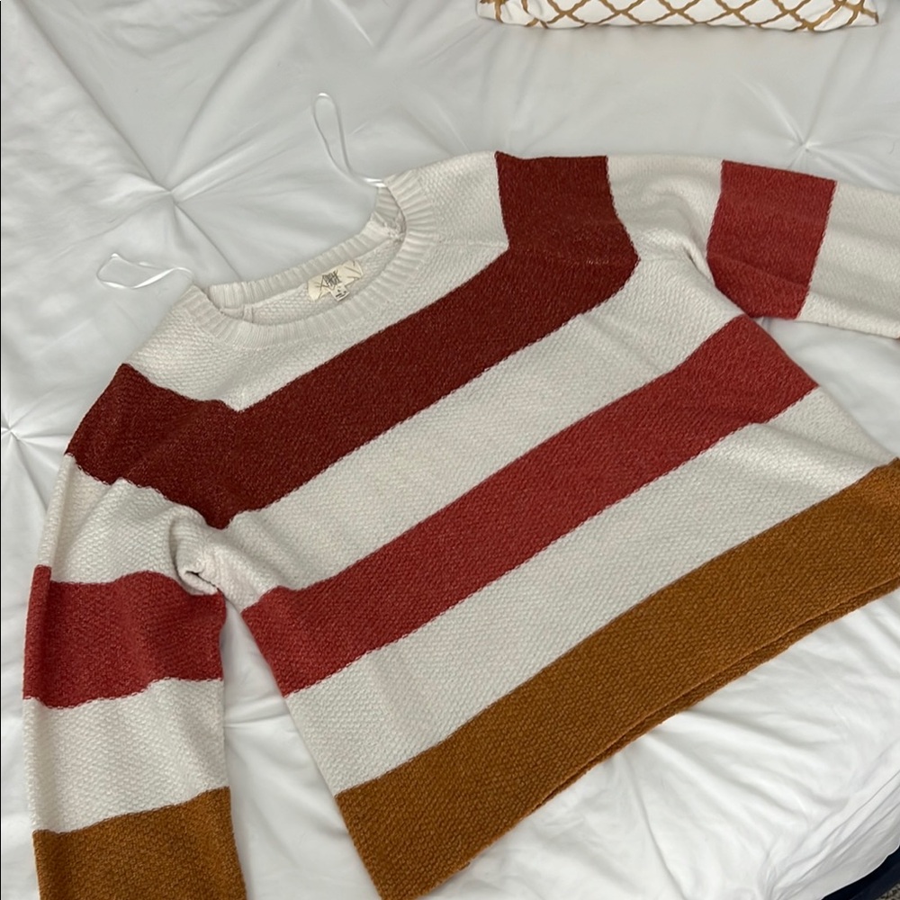 Red and White Crew Neck Sweater